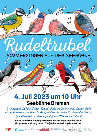 Plakat für das Rudelsingen auf der Seebü+hne Bremen am 4. Juli 2023 um 10 Uhr
