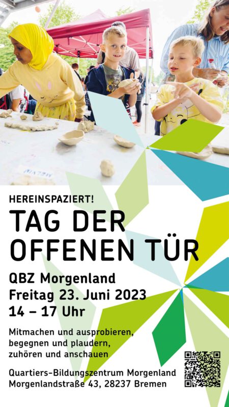 Das Plakat zum Tag der offenen Tür am 23.6.2023 14 - 17 Uhr, QBZ Morgenland, Morgenlandstraße 43, 28237 Bremen
