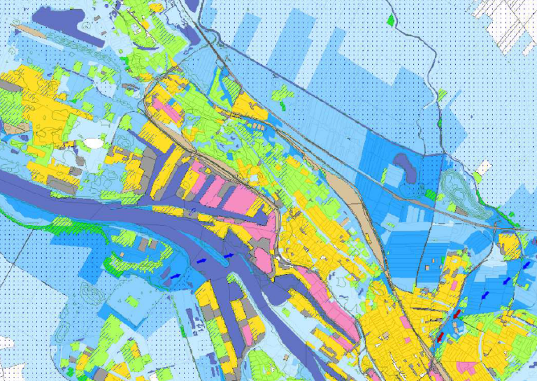 Die Karte zeigt die besonders von der Klimakrise gefährdeten Bereiche im Bremen Westen. Die Hafengebiete und das Liegnitzquartier sind dort als problematisch verzeichnet.